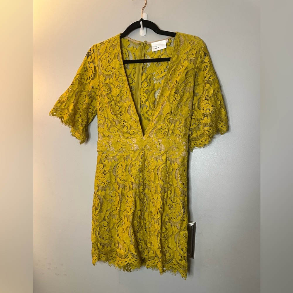 The Room Mustard Yellow Sheath Romper with Flutter Sleeves